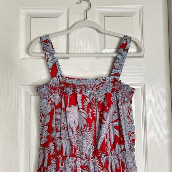 TALBOTS Oasis Palm Voile Fit Flare Midi Dress Size 10 Tropical Beachy Resortwear - Picture 5 of 7